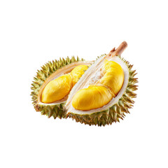 Obraz premium Ripe Durian Fruit Cut in Half, Showing Golden Flesh, Isolated on Black Background