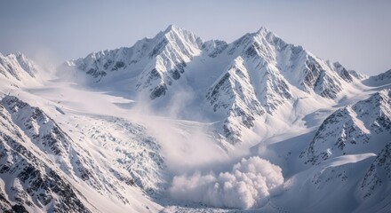 Obraz premium Majestic snowcovered mountain peaks with a dramatic avalanche in progress