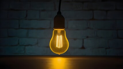 A glowing yellow light bulb floating against a dark background. The scene has a minimalist and atmospheric feel, evoking ideas of creativity, inspiration, and innovation in a dramatic, modern setting.