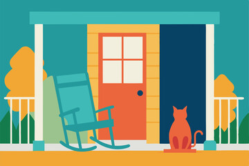 front porch vector scene with rocking chair and ca (1).eps
