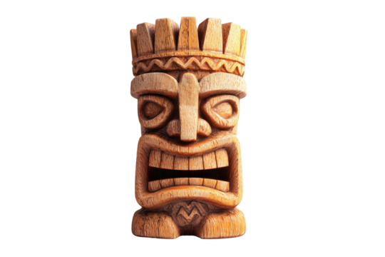 Wooden tiki statue,  stern expression