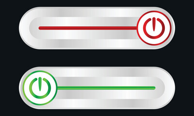 Set of 2 On Off slider style power buttons with grey background, The Off buttons are enclosed in red circle and the on buttons in green circle vector template
