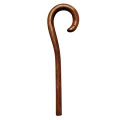 Fototapeta premium Elegant dark brown wooden walking cane featuring a traditional shepherd's crook handle, isolated on a white background