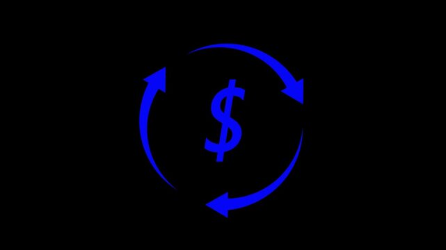 Rotating animation of green recycle symbol on black background. Alpha channel included