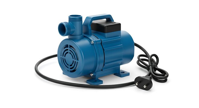 A compact and portable blue electric peripheral water pump, clearly displayed and isolated on a pristine white background.