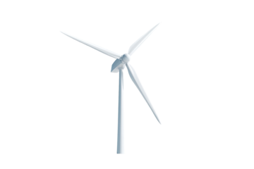 Simple graphic of a wind turbine, light gray blades on a gray pole
