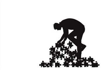 Fototapeta premium Man doing puzzle icon vector illustration isoleted on white background in black silhouette complex photo .