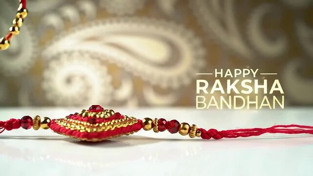 Festive Raksha Bandhan Celebration: A close-up shot highlights an exquisite Rakhi bracelet, the centerpiece of the annual Raksha Bandhan celebration.