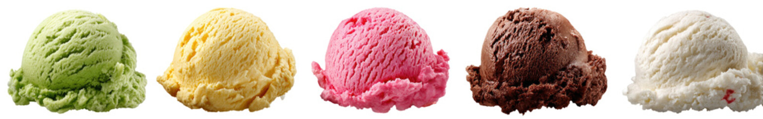 Four scoops of ice cream in various colors