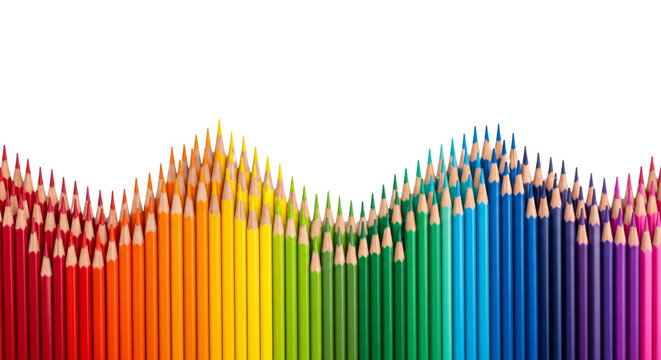 Multi colorful pencils arrange to line border