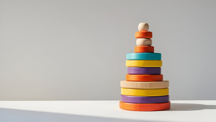 Stackable toys on plain white background styled for ecommerce highlight form function and clean design