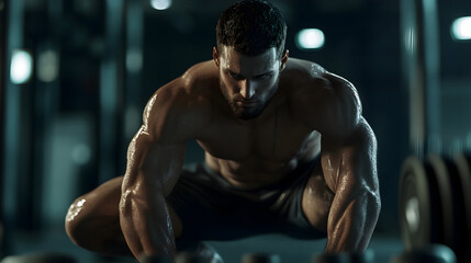Fototapeta premium bodybuilder training with dumbbell