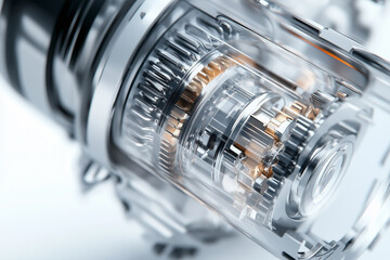 Close up of a car engine illuminated by a powerful LED flashlight