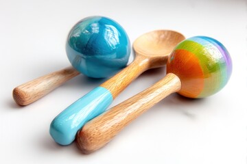 Colorful wooden spoons and maracas