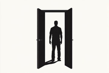 Man entering room icon vector illustration isoleted on white background in black silhouette complex phot.