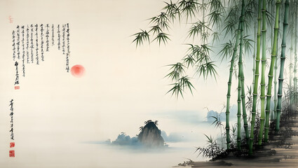 Bamboo Misty Sunset Serenity