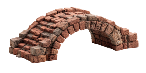 A weathered, arched brick bridge model