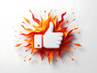 White Thumbs Up Icon With Fiery Red Orange Explosion