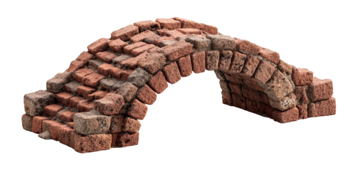 A weathered, arched brick bridge model