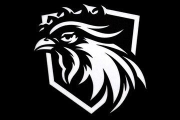 Fototapeta premium Bold White Eagle Head Crest Logo on Black Background with Symbol of Power.