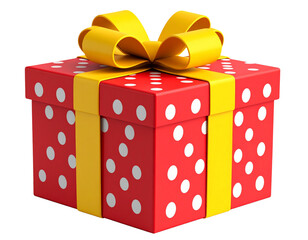  Playful 3D Cartoon Gift Box with Polka Dots and Bow Isolated on Transparent Background