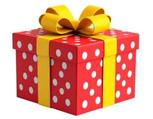  Playful 3D Cartoon Gift Box with Polka Dots and Bow Isolated on Transparent Background