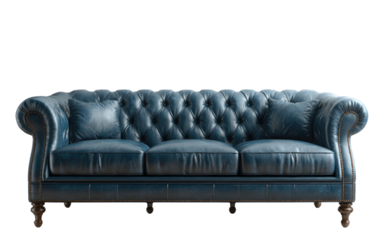 Dark teal leather Chesterfield sofa, classic style