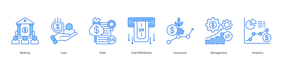 Capital Flow System banner web icon set vector illustration concept with icon of banking, loan, debt, cash withdrawal, invesment, management, analytics