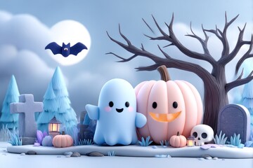 Obraz premium Cute spooky Halloween scene