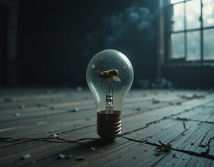 Dead Fly Trapped Inside Broken Lightbulb