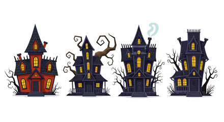 Halloween haunted house vector illustration spooky mansion creepy building october holiday trick or treat
