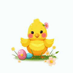 easter chicken with egg on white background