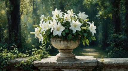 Lily gardenia by flower crown concept. A stunning arrangement of white lilies in a tranquil garden.