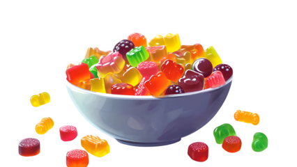 a mix of jelly candies drifting on a white backdrop