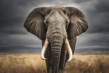 Fototapeta premium Majestic Elephant in a Stormy Savanna