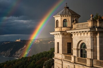 Ornate Building with Rainbow