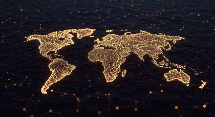 Luminous world map highlighting global connections and digital network expanse