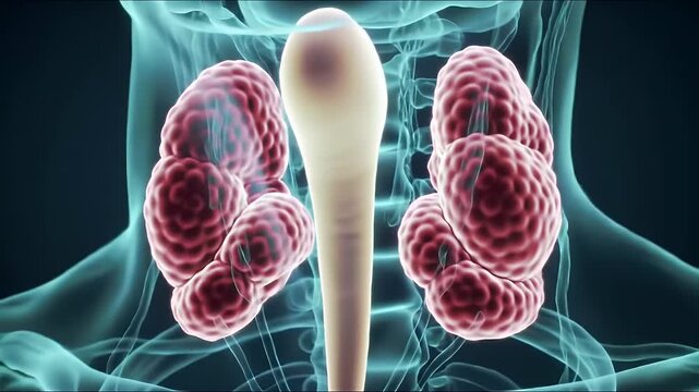 Close Up of Thyroid Gland Anatomy with Transparent Blue Tones Illustrating Structure