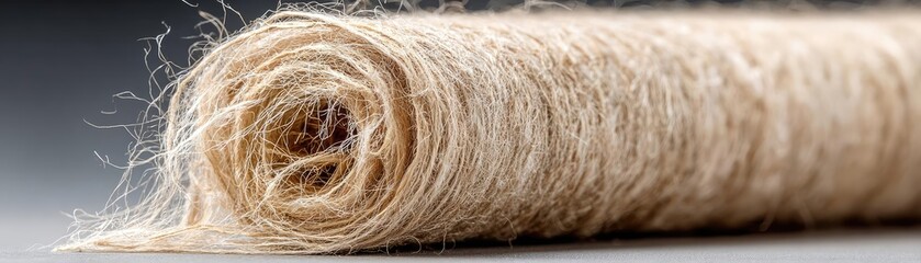 Fototapeta premium Frayed sleeve of loose hem concept. Close-up of a rolled natural fiber material, showcasing texture.
