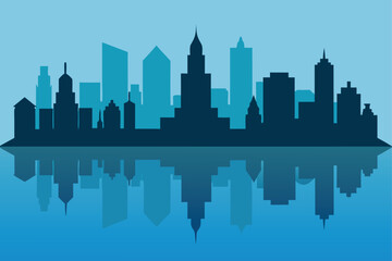 Obraz premium hand drawn style skyline with lake reflection (2).eps