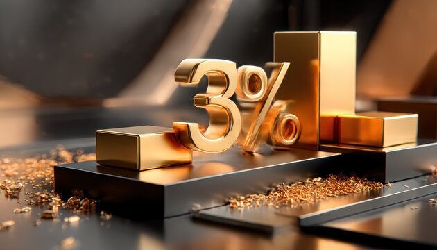 Golden 3% display on black podiums