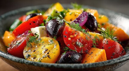 Vibrant salad with tomatoes, olives, and feta