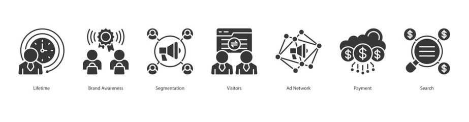 Audience Value Tracking banner web icon set vector illustration concept with icon of lifetime, brand awareness, segmentation, visitors, ad network, payment, search