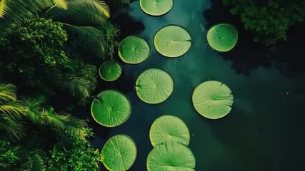 Giant Amazon Lily Pads Floating on a Tranquil River