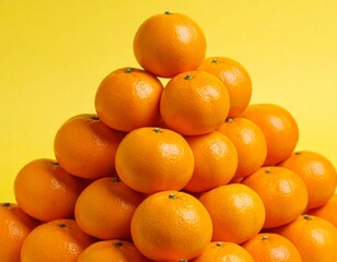 A vibrant pyramid of fresh oranges isolated on a blue background. A concept of health and vitamin C
