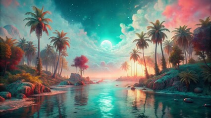 Tropical Paradise River at Sunset