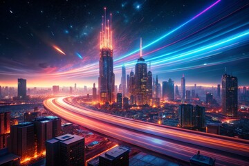Fototapeta premium Futuristic Cityscape with Light Trails
