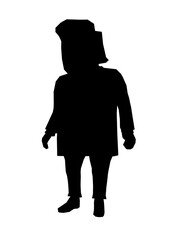 A black and white low poly silhouette of a man stands against a clean white background. The geometric design creates a modern and abstract aesthetic.