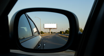 Rearview Mirror View Blank Billboard Mockup