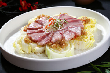 Chinese cuisine, Cantonese cuisine, salted meat steamed baby bok choy